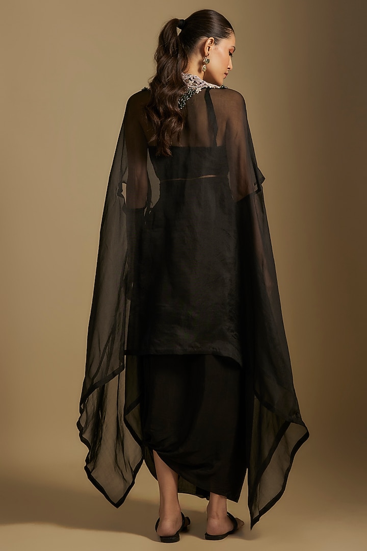 Black Organza Maal & Dori Work Jacket Set by Prisho at Pernia's Pop Up Shop