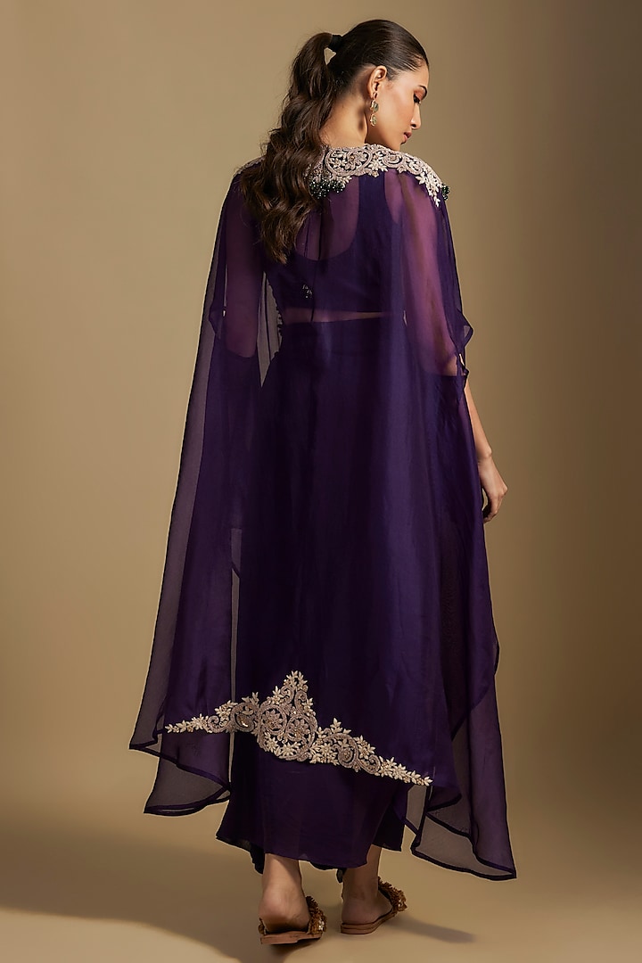 Dark Purple Organza Maal & Dori Work Jacket Set by Prisho at Pernia's Pop Up Shop