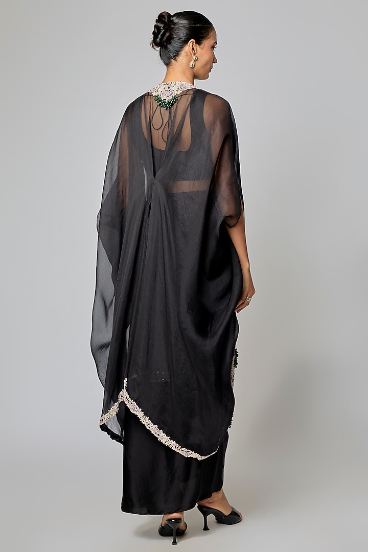 Black Organza Dori Work Cape Set by Prisho at Pernia's Pop Up Shop