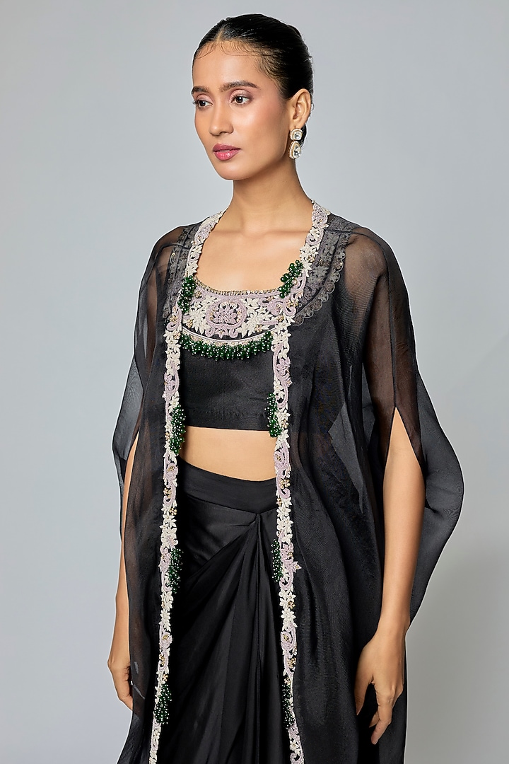Black Organza Dori Work Cape Set by Prisho at Pernia's Pop Up Shop