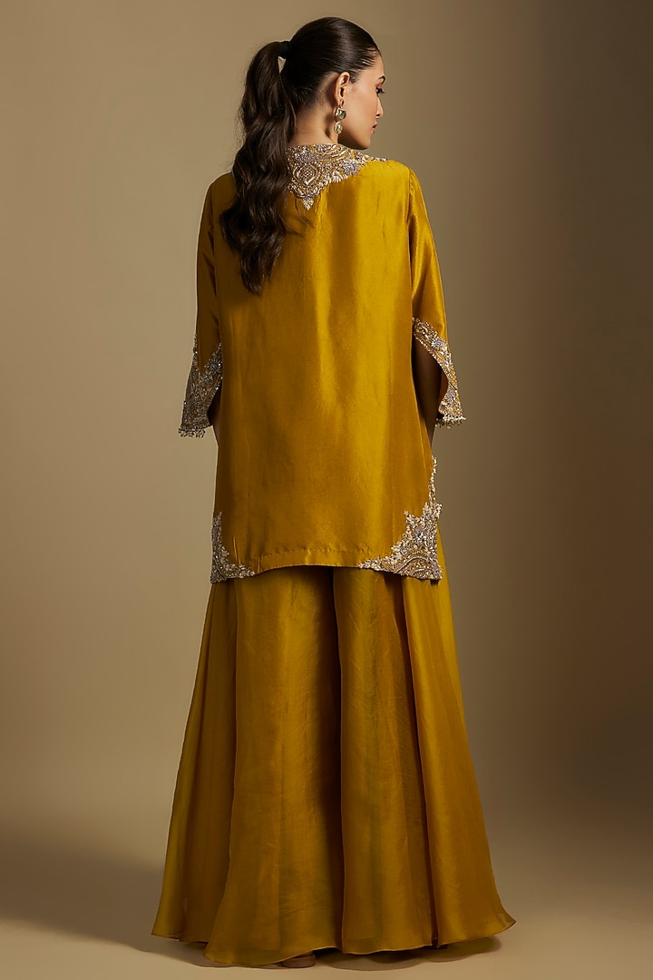 Mustard Silk Resham & Maal Work Kurta Set by Prisho at Pernia's Pop Up Shop