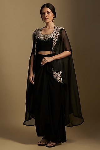 Black Organza Maal & Dori Work Jacket Set by Prisho