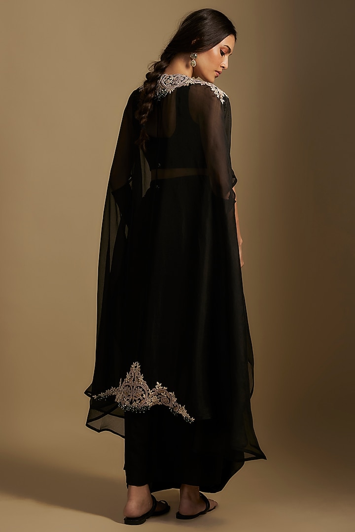 Black Organza Maal & Dori Work Jacket Set by Prisho at Pernia's Pop Up Shop