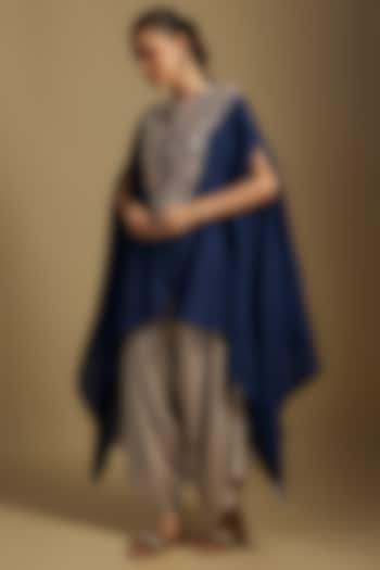 Blue Crushed Silk Maal & Lampi Work Kaftan Set by Prisho at Pernia's Pop Up Shop