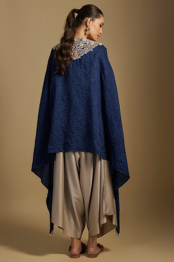 Blue Crushed Silk Maal & Lampi Work Kaftan Set by Prisho at Pernia's Pop Up Shop