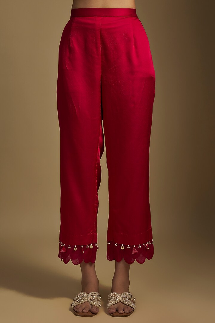 Fuchsia Silk Pitta Work Kurta Set by Prisho at Pernia's Pop Up Shop