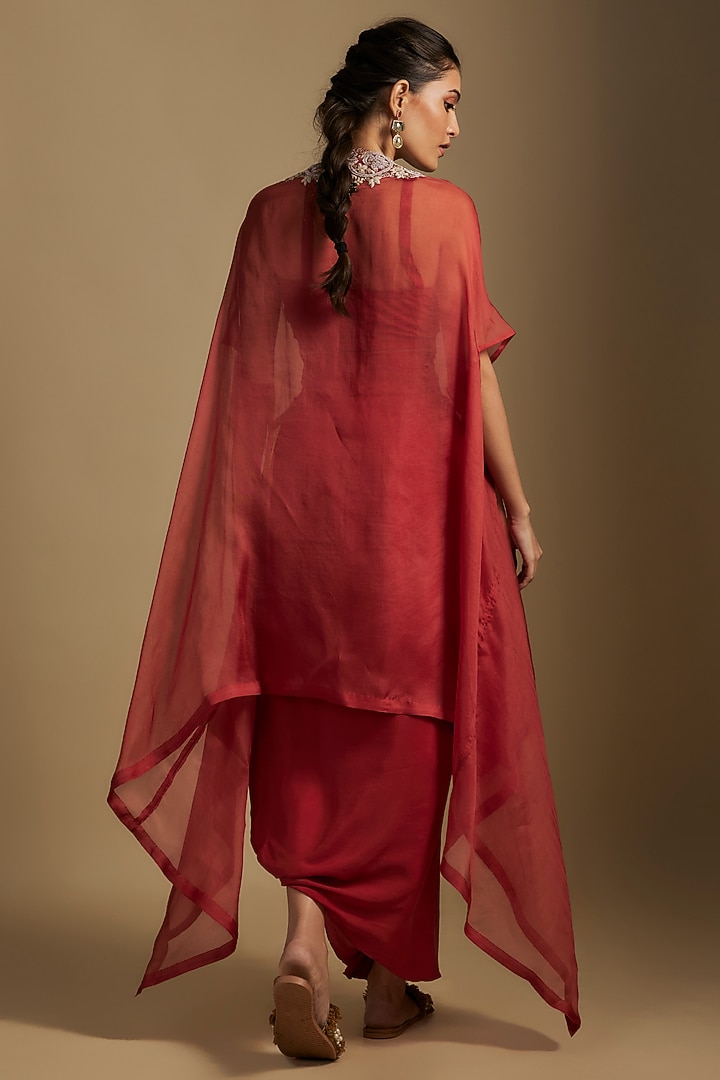 Deep Orange Organza Maal & Dori Work Jacket Set by Prisho at Pernia's Pop Up Shop
