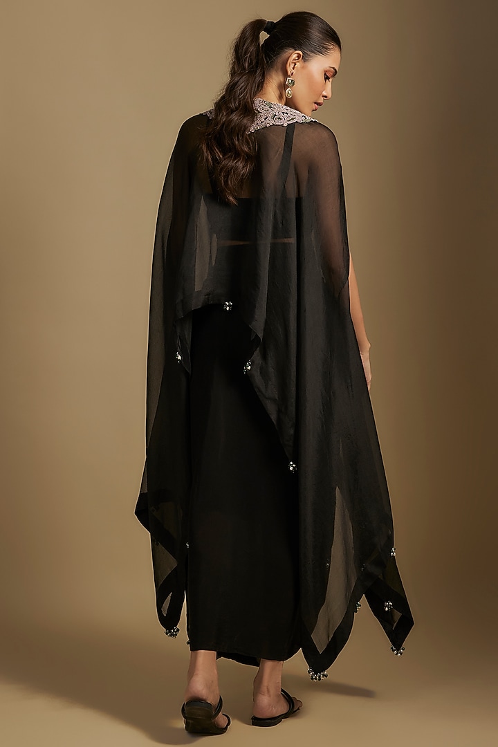 Black Organza Maal & Dori Work A-Line Kaftan Set by Prisho at Pernia's Pop Up Shop