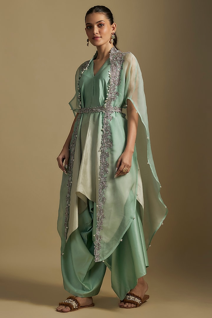 Aqua Organza Maal Work Cape Set by Prisho at Pernia's Pop Up Shop