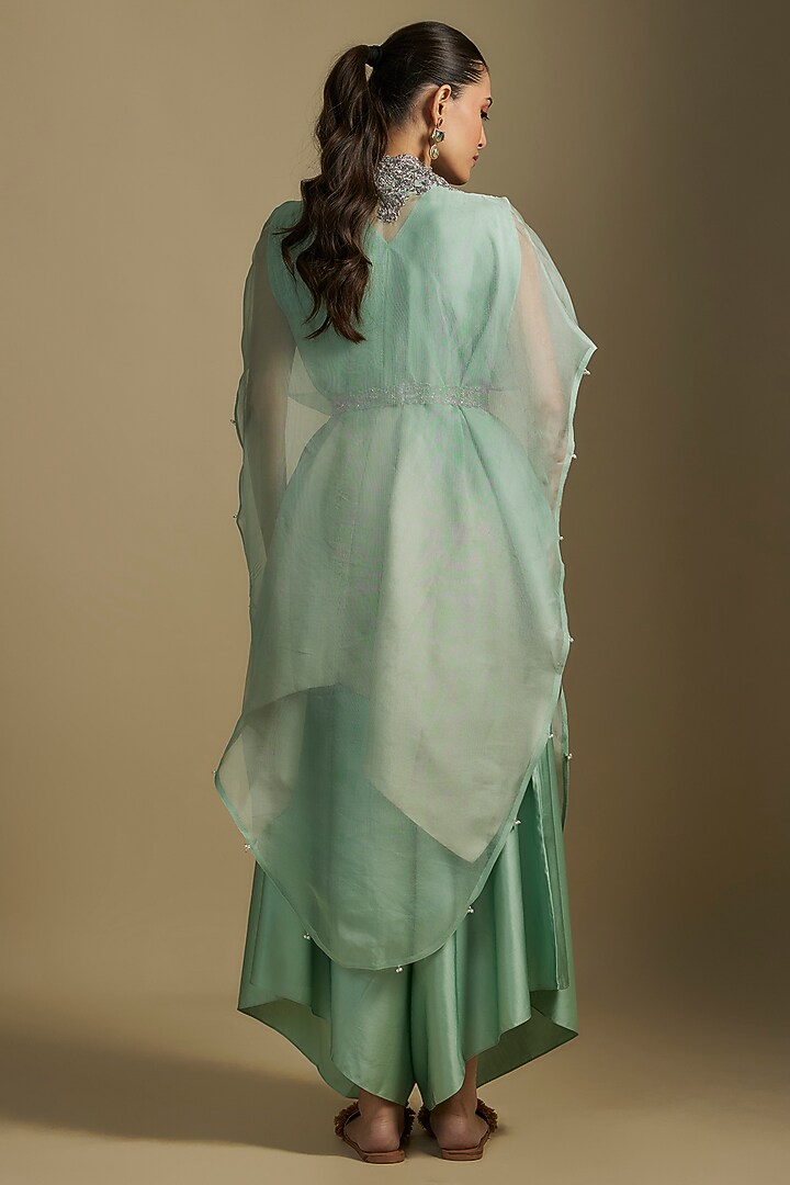 Aqua Organza Maal Work Cape Set by Prisho at Pernia's Pop Up Shop