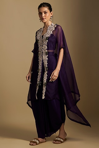 Black Organza Maal & Dori Work Jacket Set by Prisho