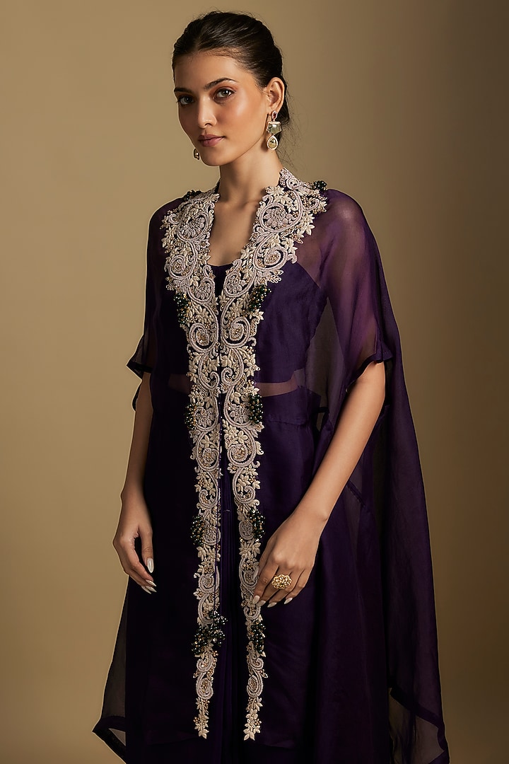 Black Organza Maal & Dori Work Jacket Set by Prisho at Pernia's Pop Up Shop