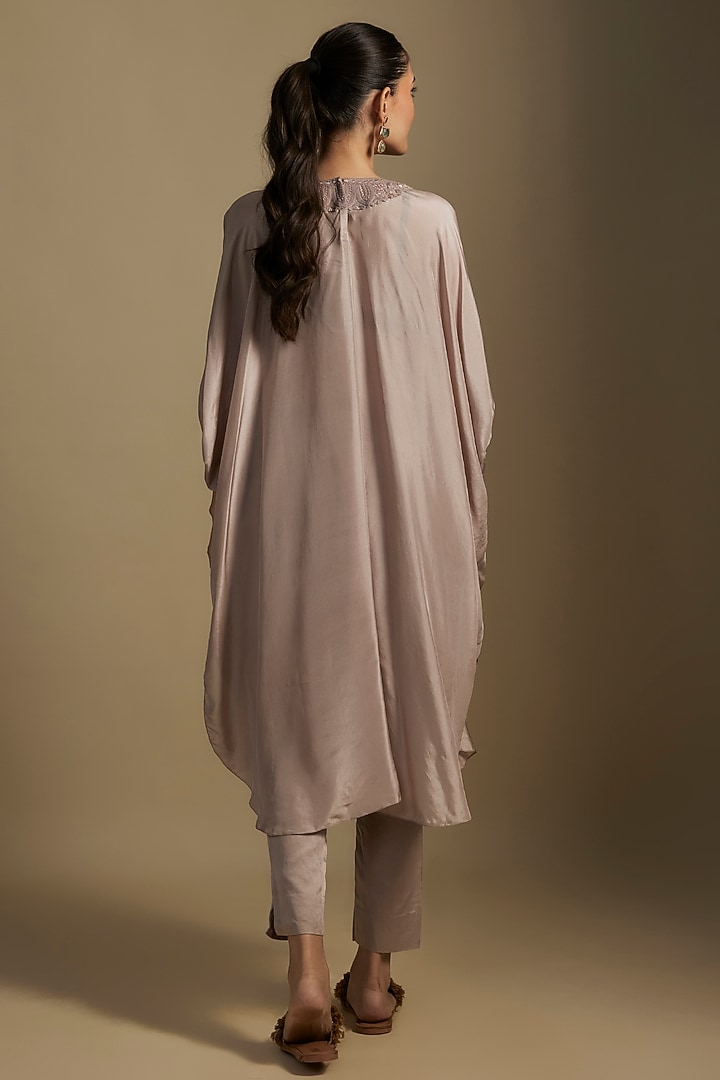 Champagne Habutai Silk Resham Work Kaftan Set by Prisho at Pernia's Pop Up Shop