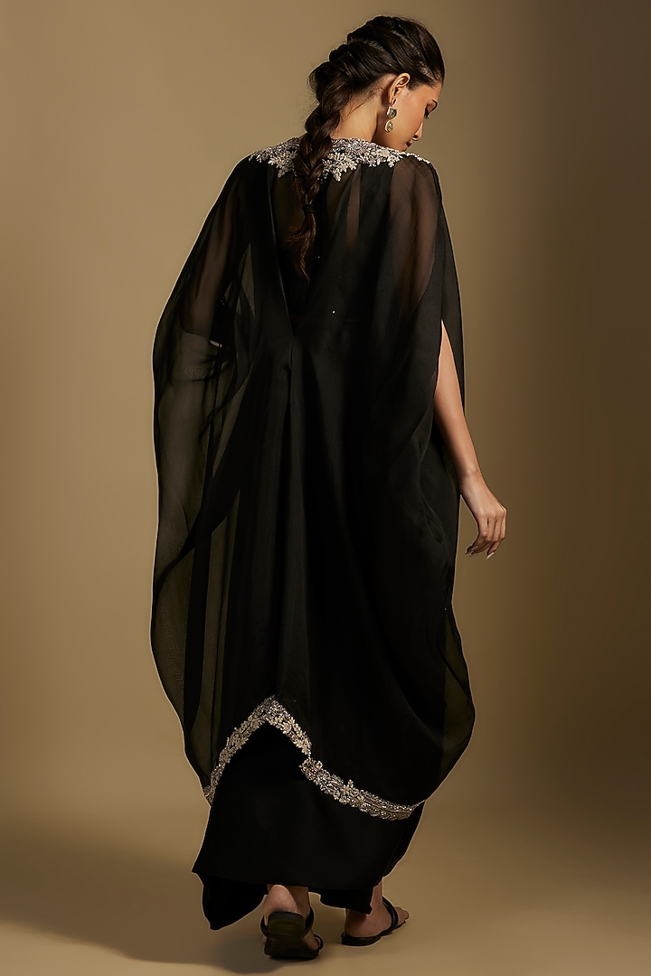 Black Organza Maal Work Cape Set by Prisho at Pernia's Pop Up Shop