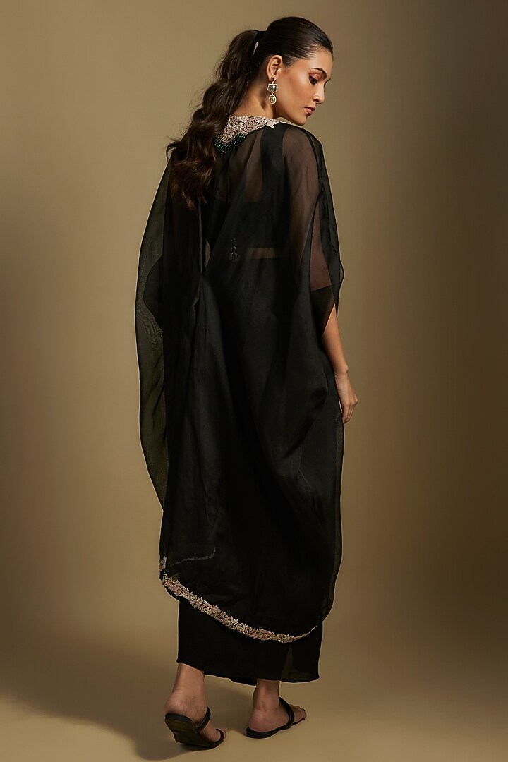 Black Organza Maal & Dori Work Cape Set by Prisho at Pernia's Pop Up Shop
