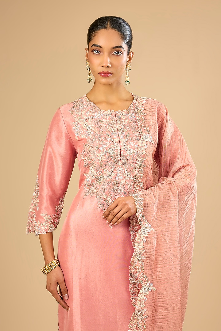 Peach Dupion Silk Kurta Set by Prisho at Pernia's Pop Up Shop