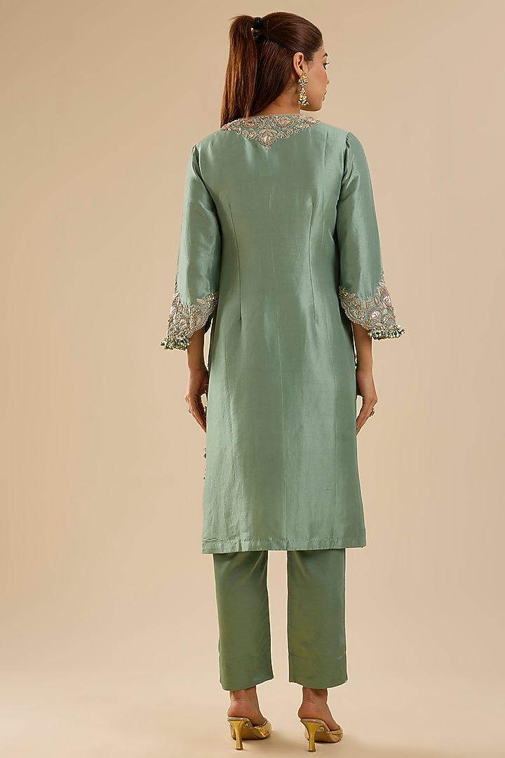 Aqua Dupion Silk Kurta Set by Prisho at Pernia's Pop Up Shop