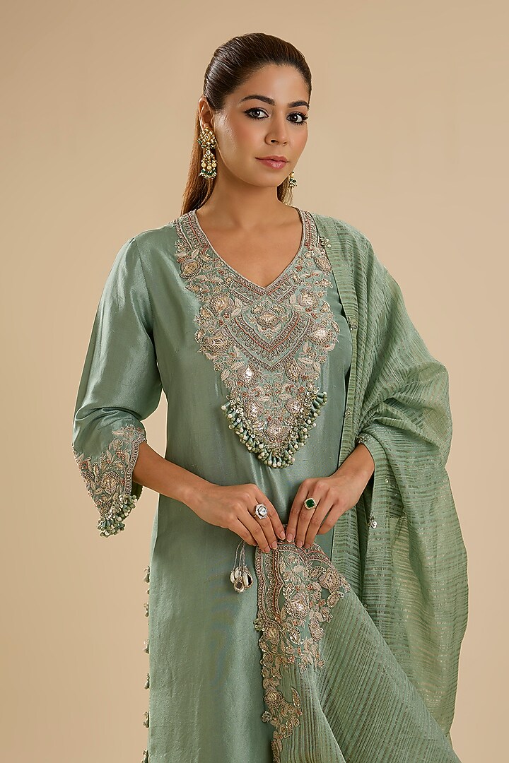Aqua Dupion Silk Kurta Set by Prisho at Pernia's Pop Up Shop