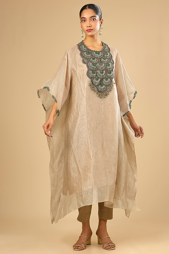Champagne Crushed Tissue Kaftan Set by Prisho at Pernia's Pop Up Shop