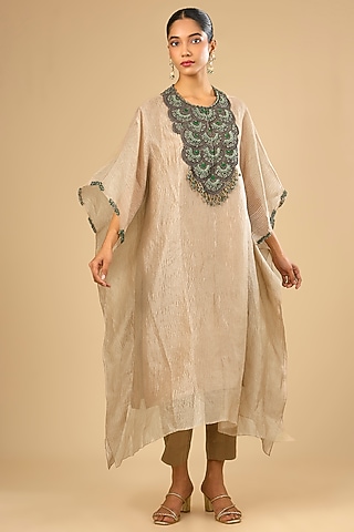 Champagne Crushed Tissue Kaftan Set by Prisho