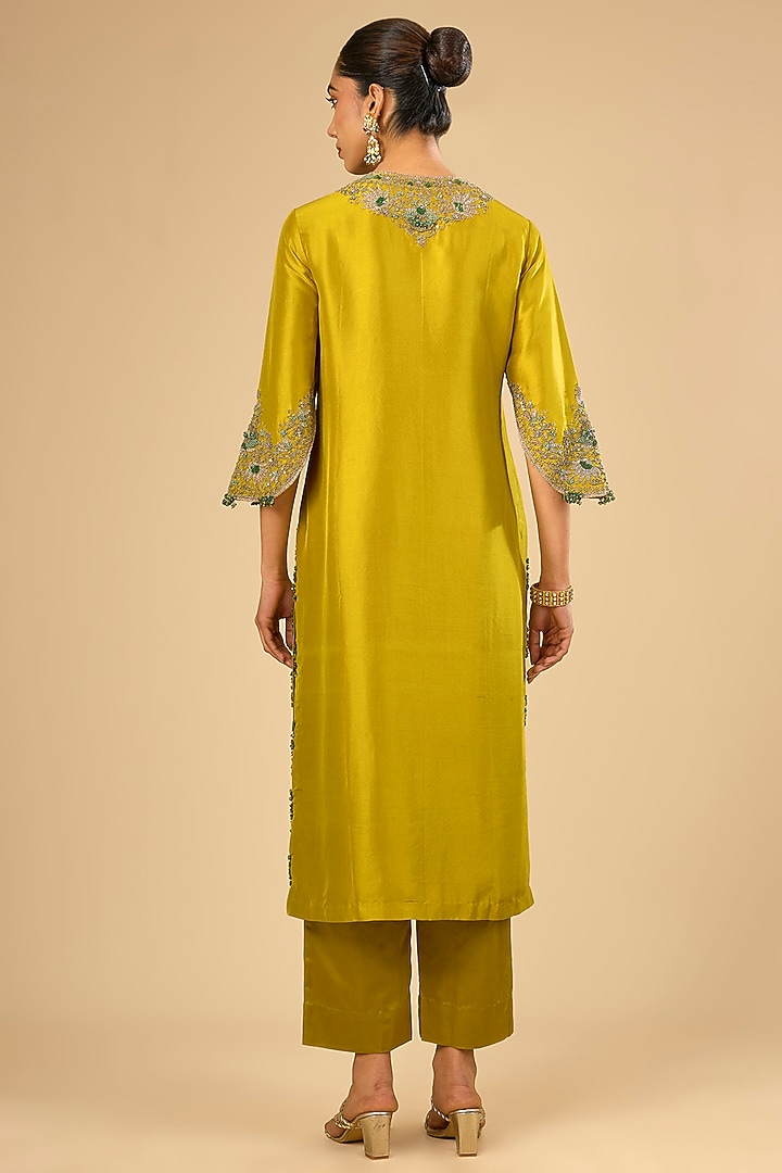 Mustard Dupion Silk Kurta Set by Prisho at Pernia's Pop Up Shop