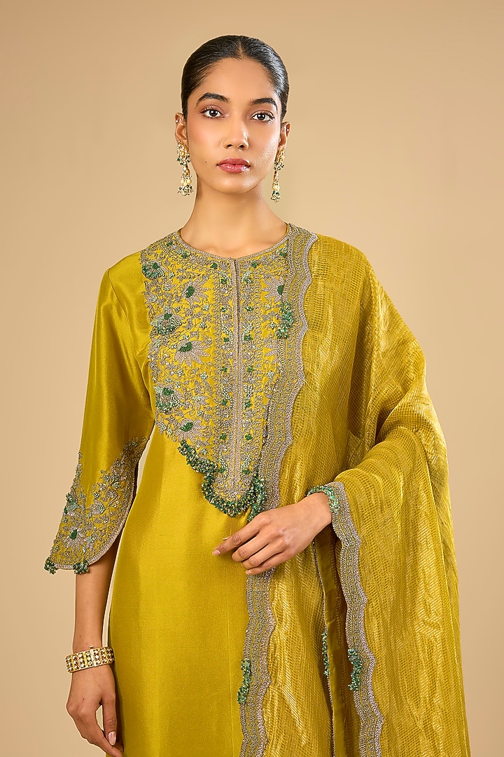 Mustard Dupion Silk Kurta Set by Prisho at Pernia's Pop Up Shop
