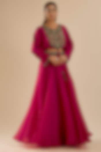 Cherry Red Dupion Silk Skirt Set by Prisho at Pernia's Pop Up Shop