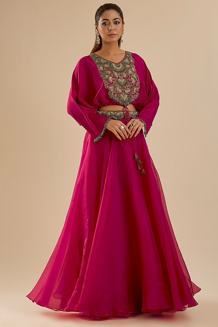 Cherry Red Dupion Silk Skirt Set by Prisho at Pernia's Pop Up Shop