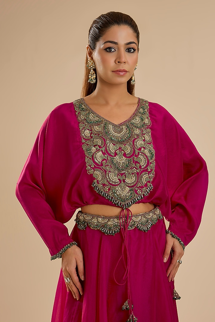 Cherry Red Dupion Silk Skirt Set by Prisho at Pernia's Pop Up Shop