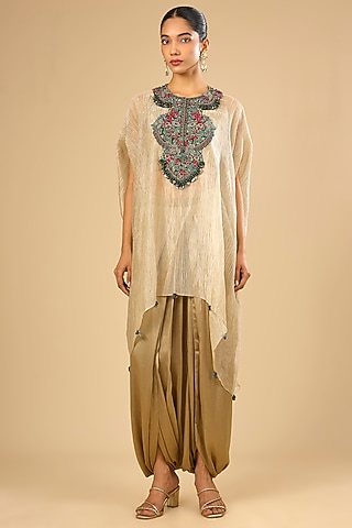 Champagne Cotton Lycra Tissue Kaftan Set by Prisho