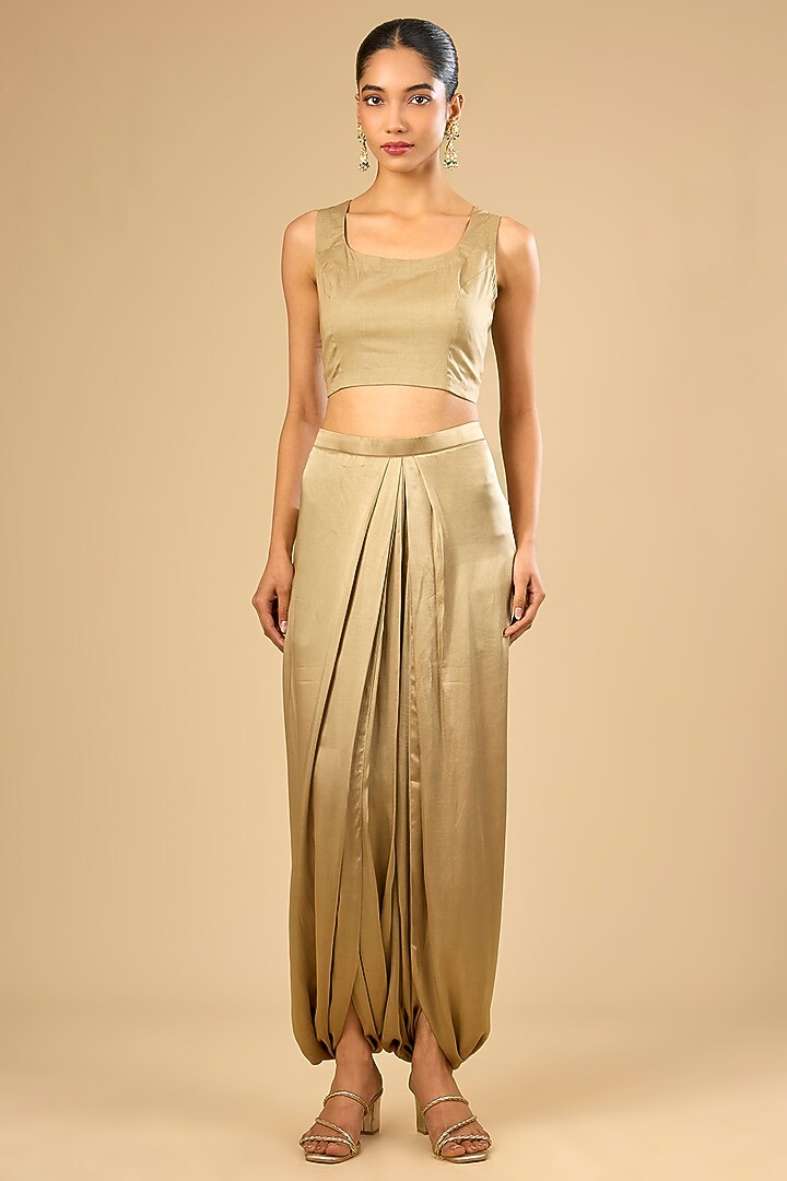 Champagne Cotton Lycra Tissue Kaftan Set by Prisho at Pernia's Pop Up Shop
