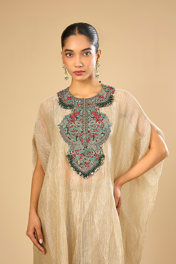 Champagne Cotton Lycra Tissue Kaftan Set by Prisho at Pernia's Pop Up Shop