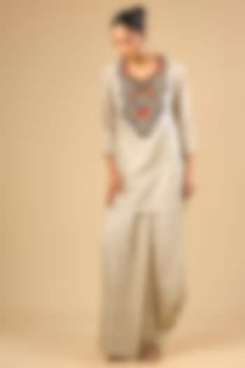 Ivory Crushed Paper Silk Skirt Set by Prisho at Pernia's Pop Up Shop