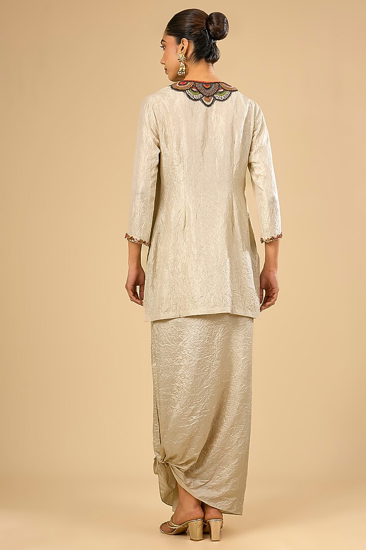 Ivory Crushed Paper Silk Skirt Set by Prisho at Pernia's Pop Up Shop