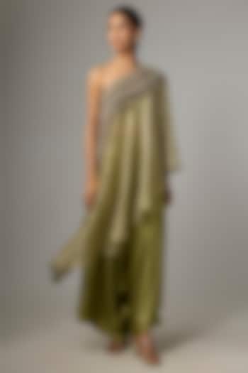 Sea Green Crushed Tissue Thread Work Tunic Set by Prisho at Pernia's Pop Up Shop