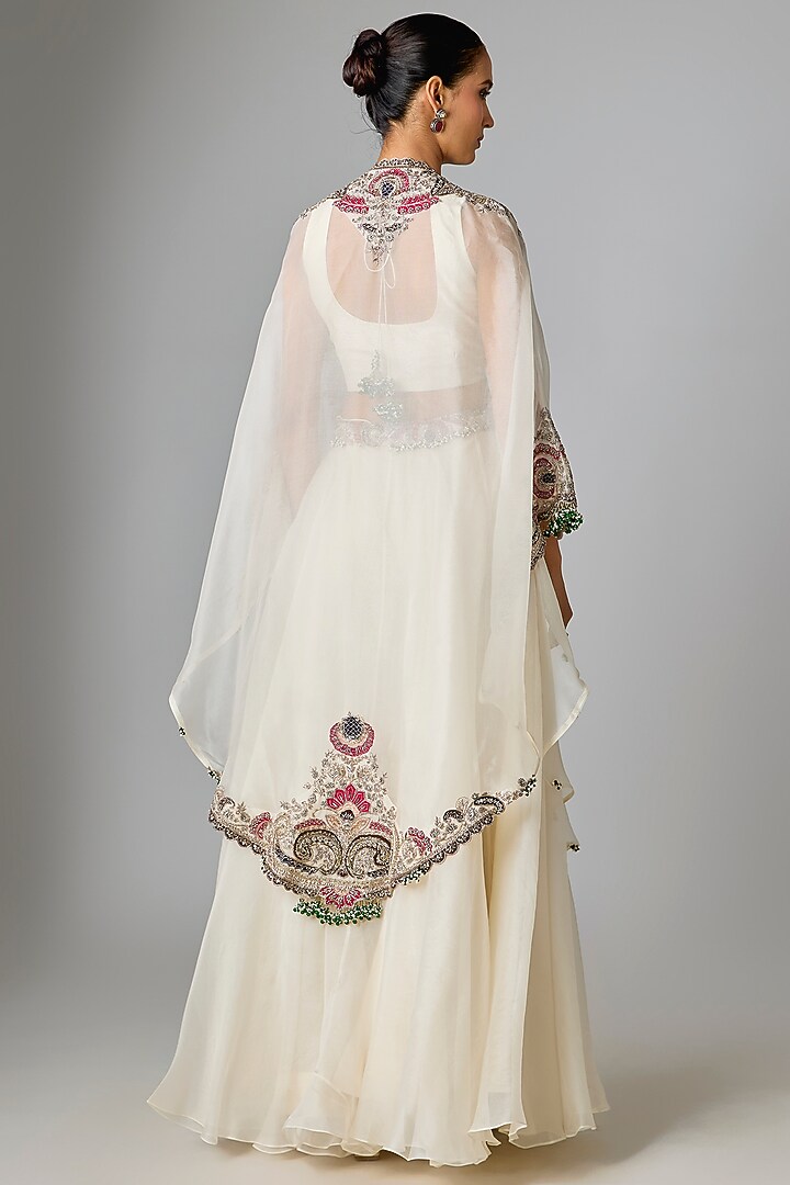 Ivory Silk Applique Work Skirt Set by Prisho at Pernia's Pop Up Shop