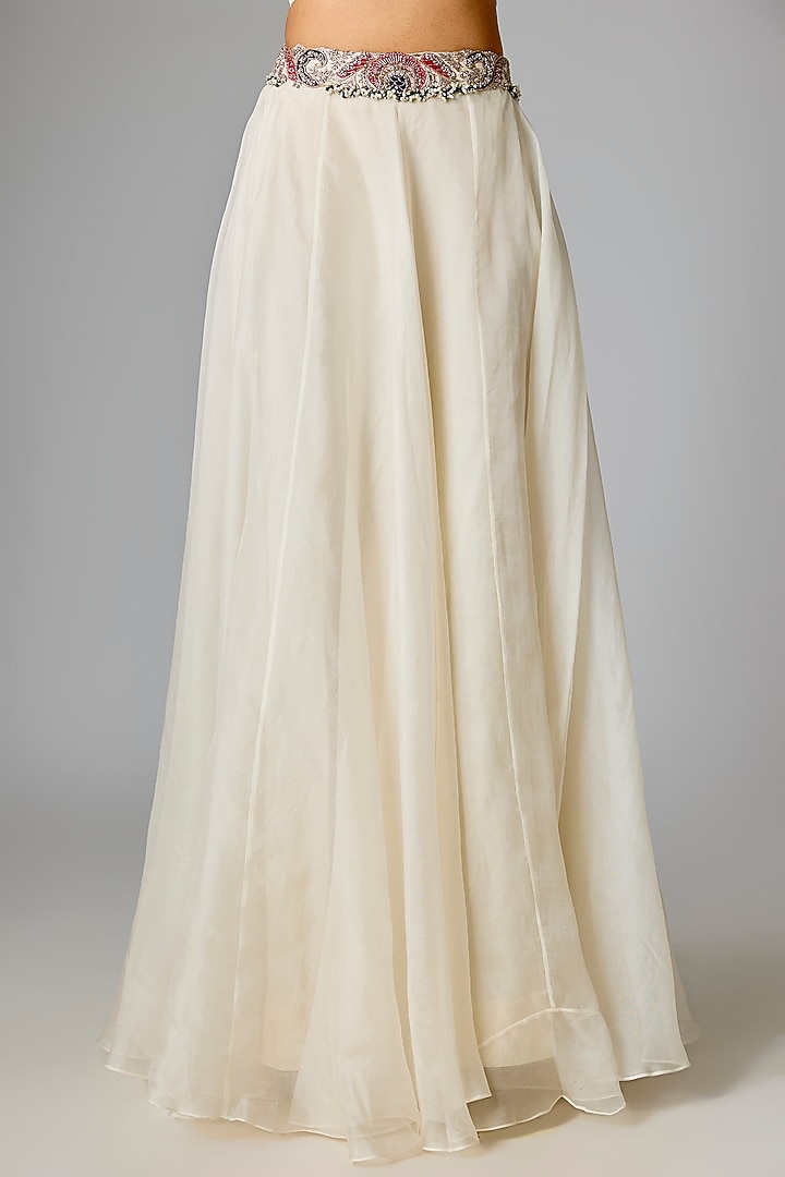 Ivory Silk Applique Work Skirt Set by Prisho at Pernia's Pop Up Shop