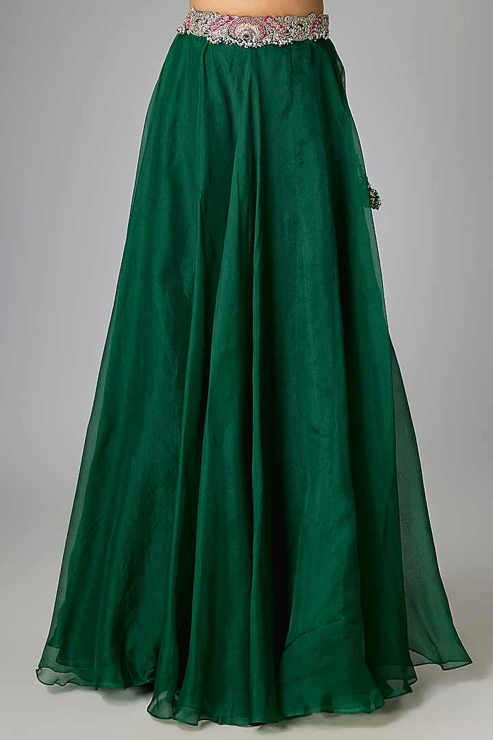 Bottle Green Silk Applique Embroidered Cape Set by Prisho at Pernia's Pop Up Shop