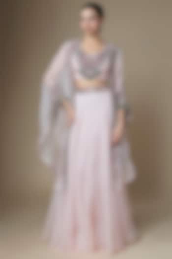 Flamingo Organza Applique Work Skirt Set by Prisho at Pernia's Pop Up Shop