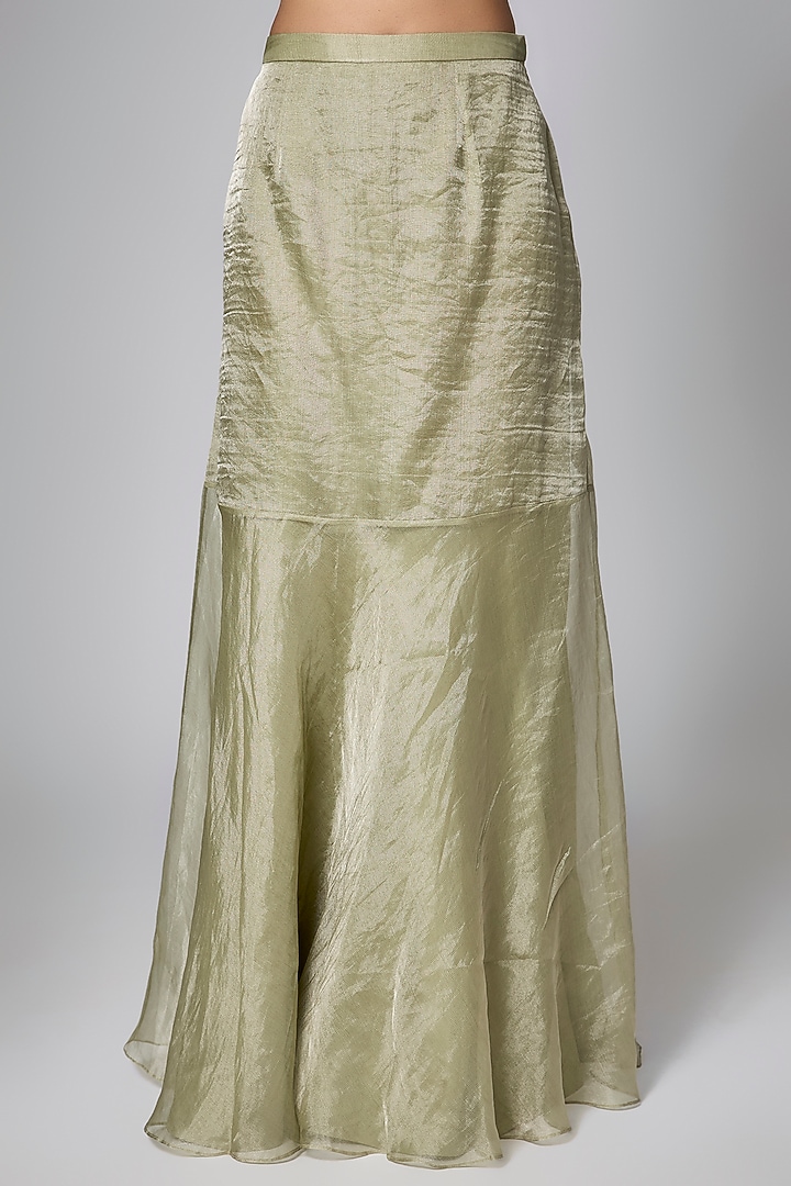 Aqua Silk & Tissue Mukaish Work Draped Skirt Set by Prisho at Pernia's Pop Up Shop