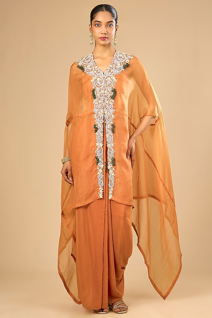 Rust Cotton Lycra Skirt Set by Prisho at Pernia's Pop Up Shop