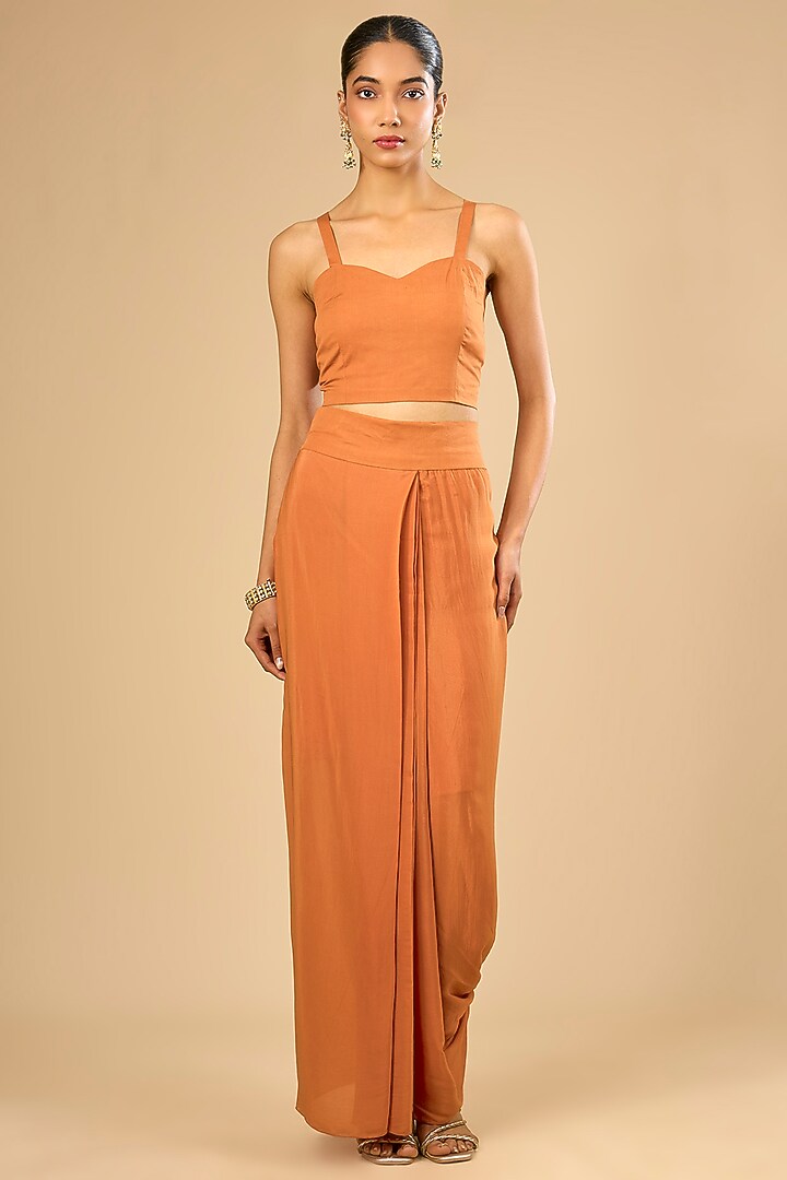Rust Cotton Lycra Skirt Set by Prisho at Pernia's Pop Up Shop