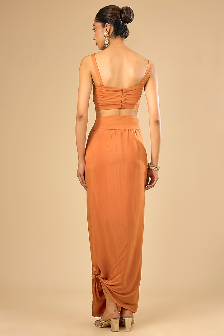 Rust Cotton Lycra Skirt Set by Prisho at Pernia's Pop Up Shop