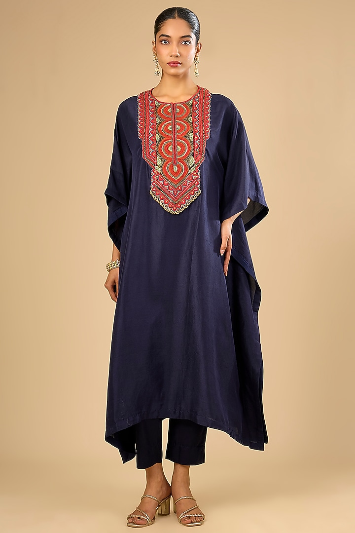 Royal Blue Dupion Silk Kaftan Set by Prisho at Pernia's Pop Up Shop