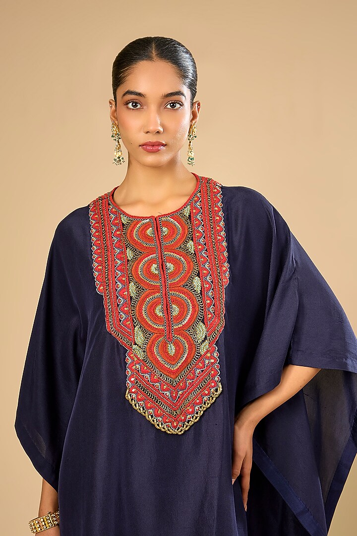 Royal Blue Dupion Silk Kaftan Set by Prisho at Pernia's Pop Up Shop