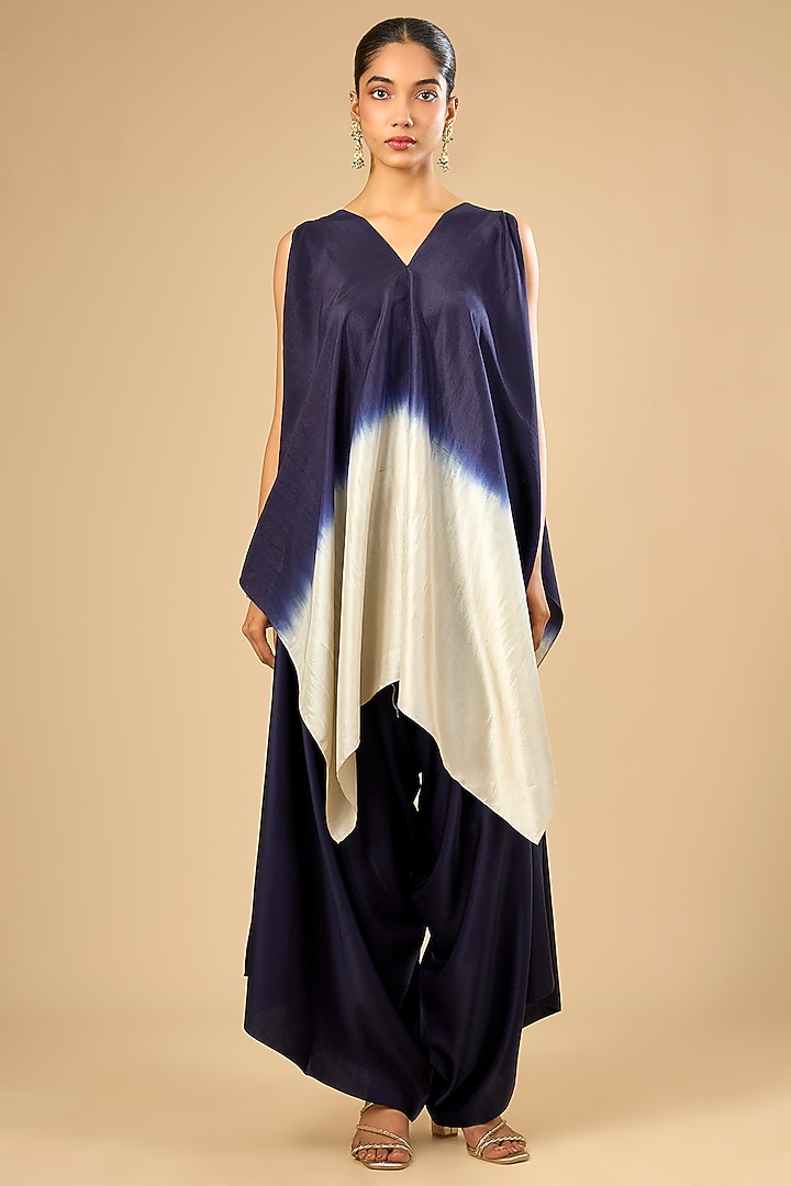 Royal Blue Dupion Silk Cape Set by Prisho at Pernia's Pop Up Shop