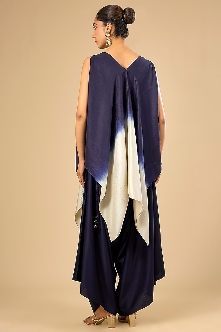 Royal Blue Dupion Silk Cape Set by Prisho at Pernia's Pop Up Shop