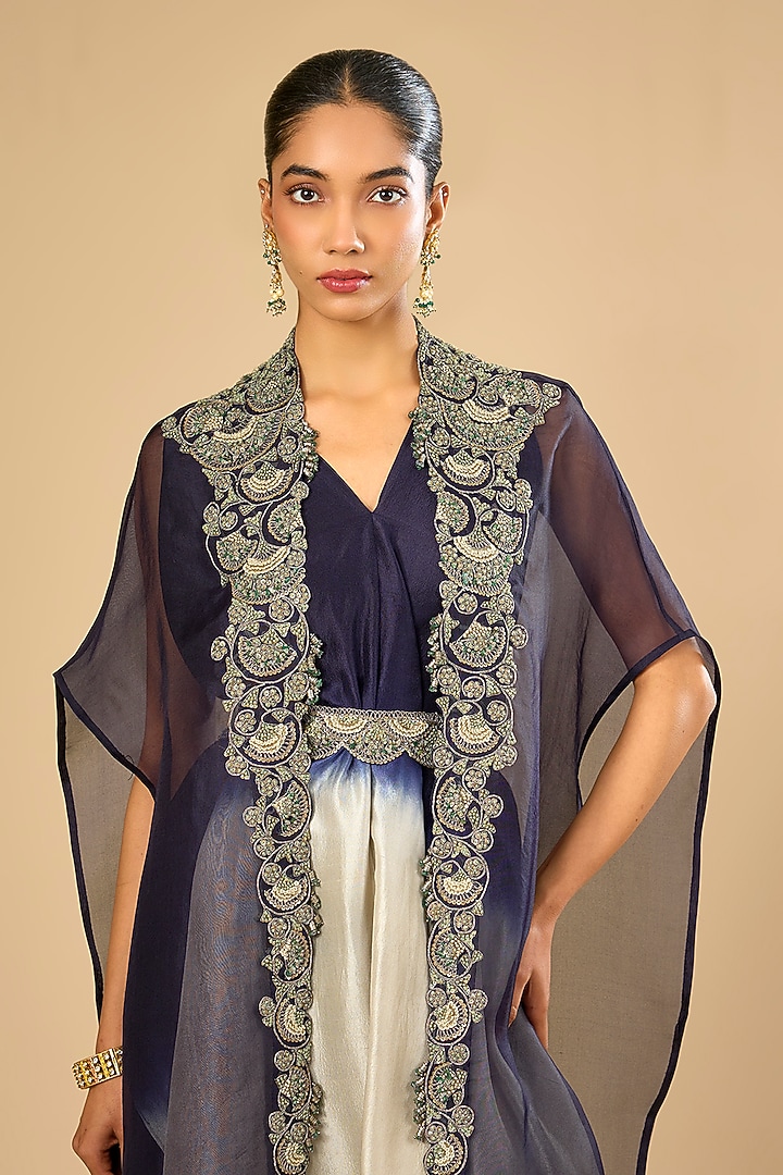 Royal Blue Dupion Silk Cape Set by Prisho at Pernia's Pop Up Shop