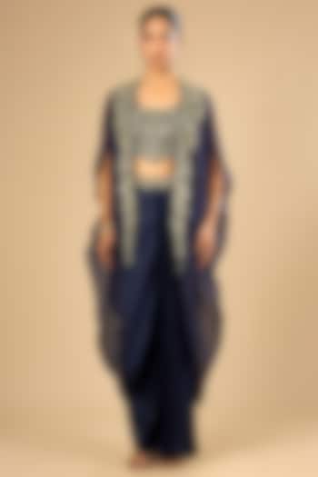 Royal Blue Dupion Silk Cape Set by Prisho at Pernia's Pop Up Shop
