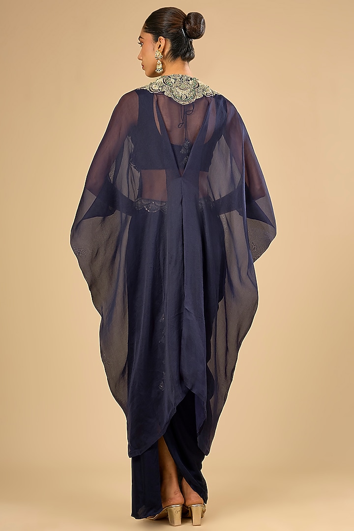 Royal Blue Dupion Silk Cape Set by Prisho at Pernia's Pop Up Shop